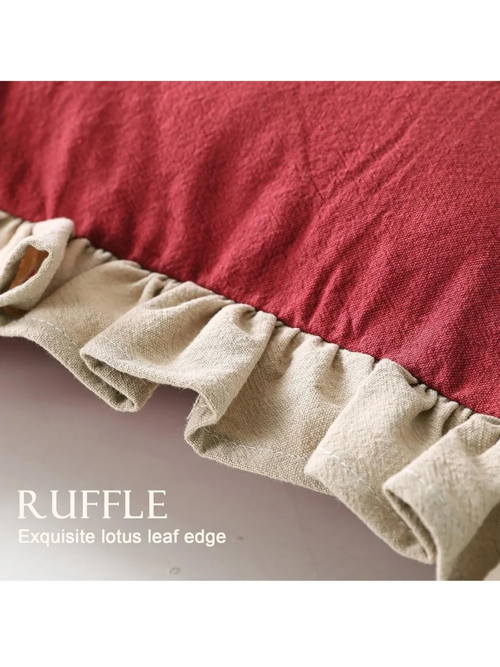 Red Ruffled Throw Pillow Pair with Cream Trim